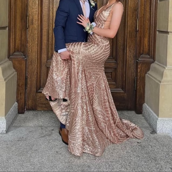 Jovani Rose Gold Sequin Gown - Picture 2 of 4